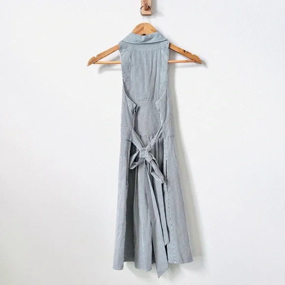 Anthropologie Maeve Dark Grey and White Striped Collared Shirt Dress 2 - Picture 5 of 7